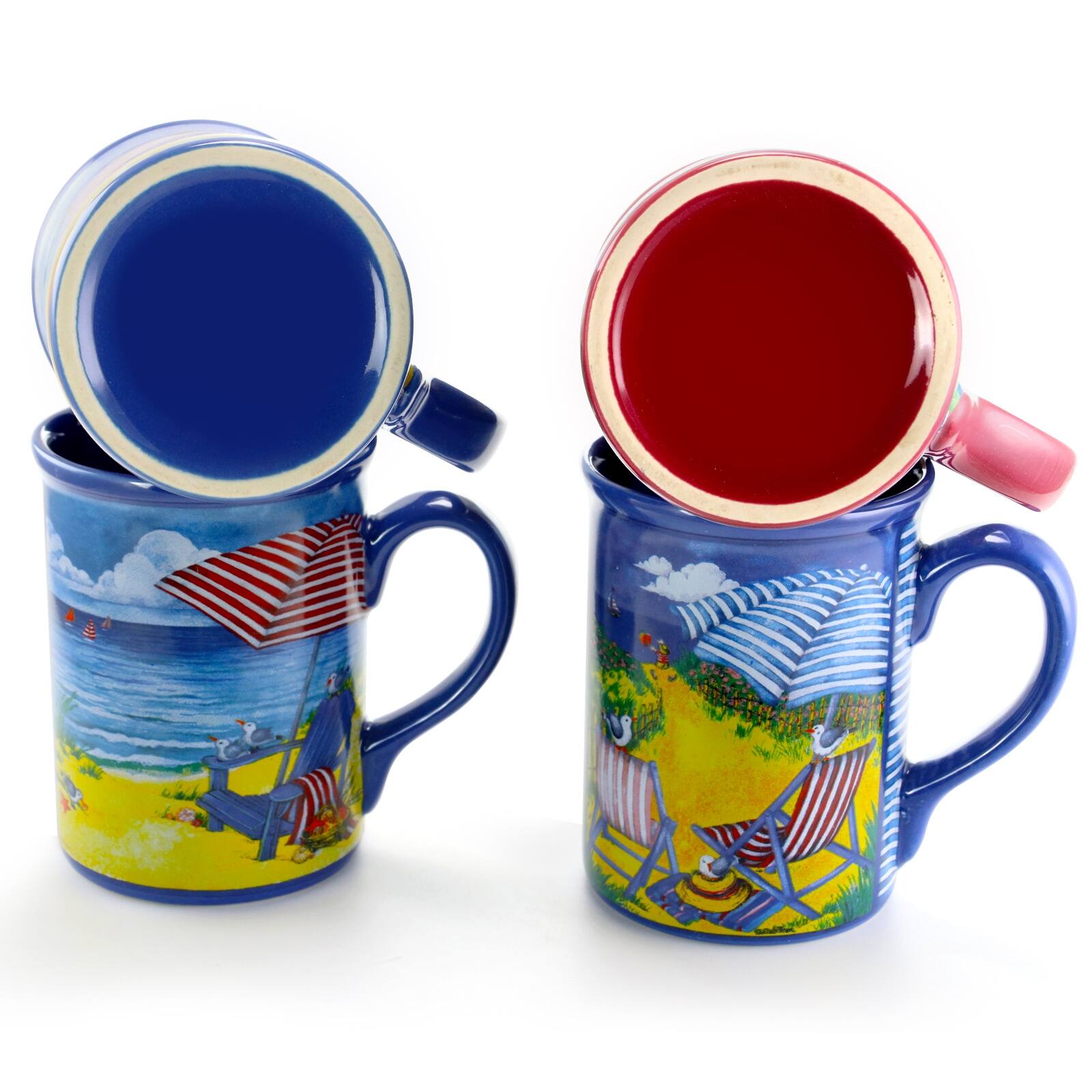 Alt View 1. Gibson - Gibson Home Beachcomber 4 Piece 16 Ounce Stoneware Mug Set in Assorted Designs - Multi-Color.