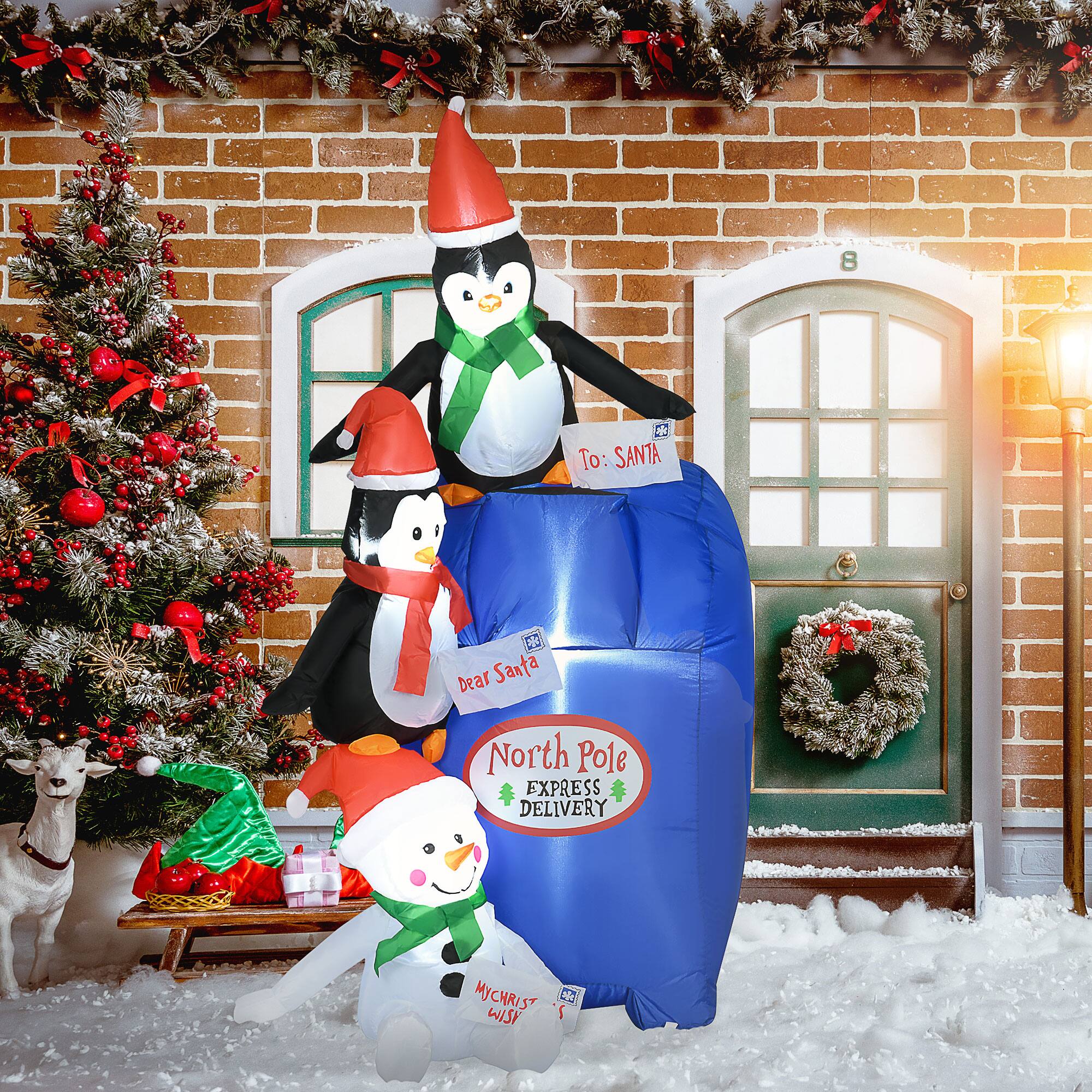 Alt View 1. Homcom - 6ft Christmas Inflatable North Pole Mailbox with Penguins/Snowman, LED Yard Decor - Multi-colored.