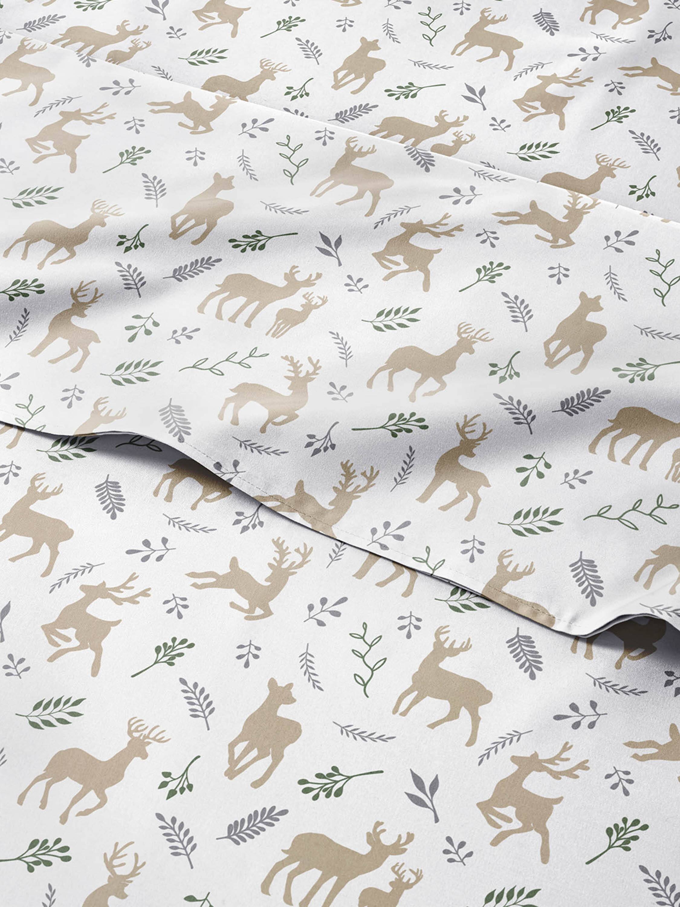 Angle. CGK Linens - 4 Piece Christmas Pattern Sheet Set - Soft, Wrinkle-Resistant Holiday Bedding - Queen - Reindeers.