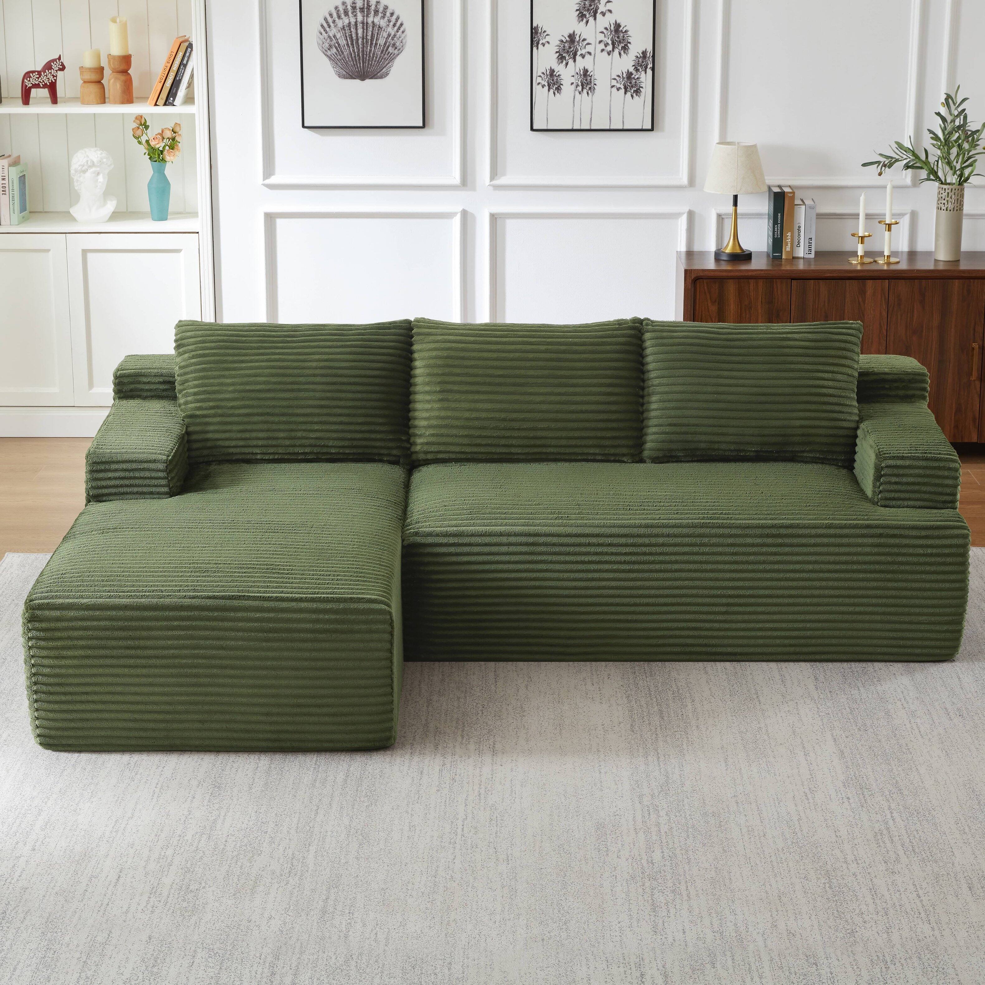 Back. Anysun - L-Shaped Modular Cloud Sectional Sofa with Deep Seat – No Assembly Required, Left Facing - Green.