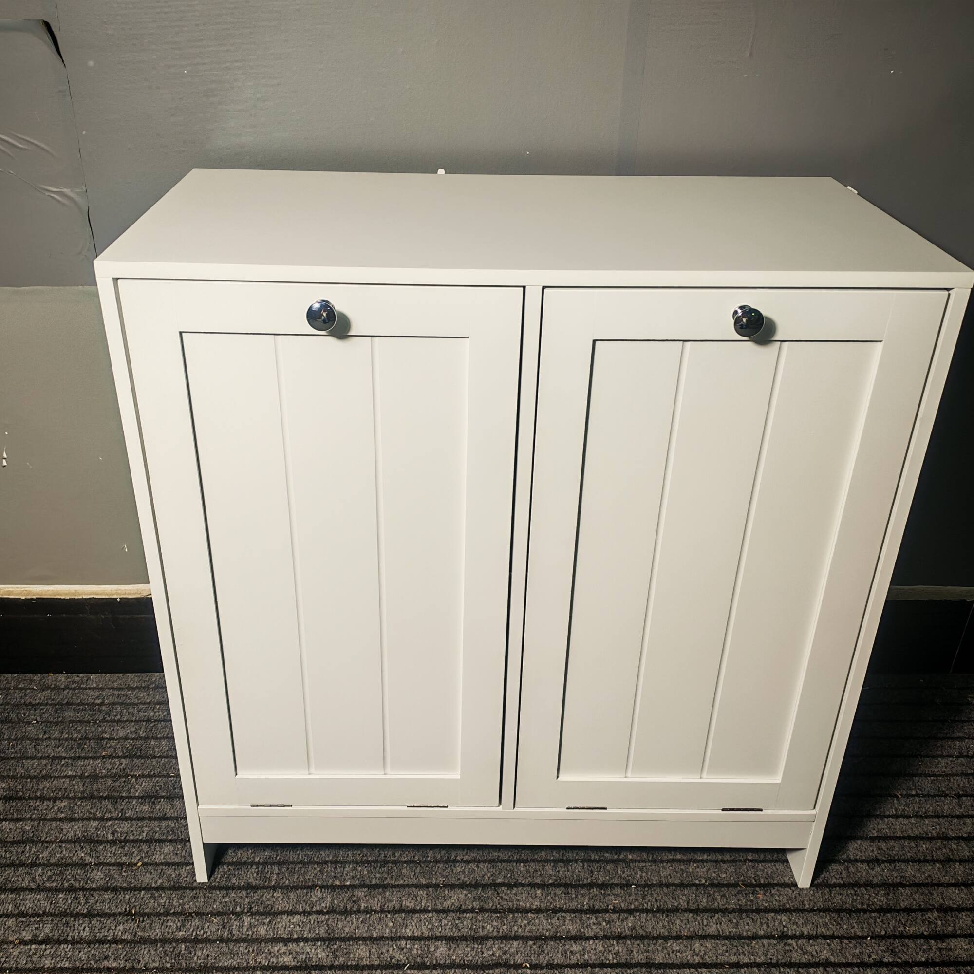 Back. ELEMENT ACE - Tilting Laundry Hamper Cabinet with Removable Baskets for Organized Home Storage - White.