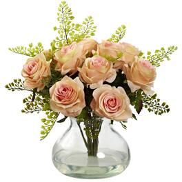 BreeBe - Rose & Maiden Hair Arrangement w/Vase - Peach