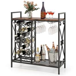 Costway - 21 Bottle Wine Rack Freestanding Floor Wine Bottle Organizer with Storage Shelf - Brown