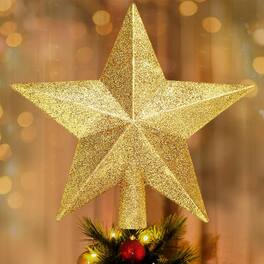 Stylel Star - Glitter Christmas Star Tree Topper For Holiday Decorations Decoration Ornament And Home Decor Shatterproof Toppers - Gold-8 inches