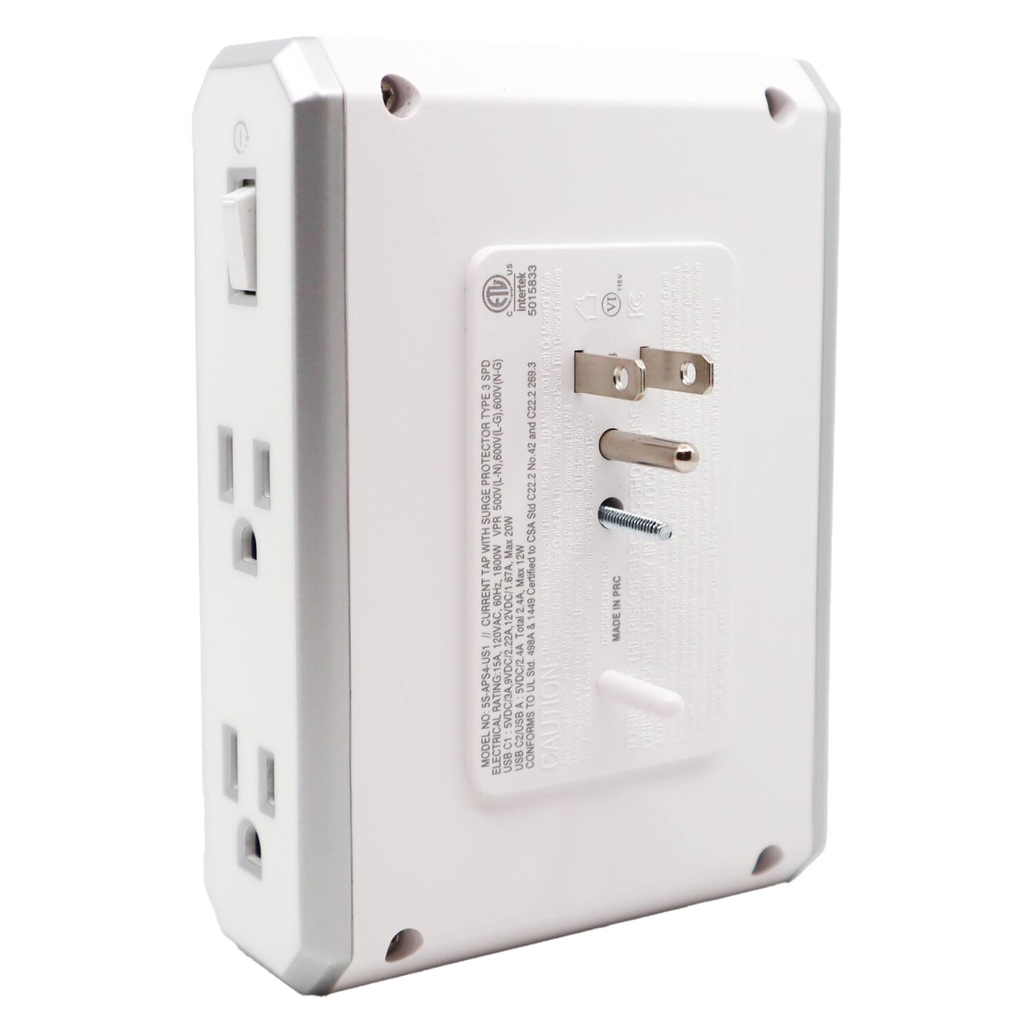 Bn e intertek 5015833 SUNO COTIA U Moe : a Fool ETE SPO 289.3 TYPE (D-NIAD09 C222 CHS IESD and 1OM MPA CORO PROTECTOR L-N),6OOV(L-G) L-N) No.42 laUndesare mi 500V C222 SURGE Std VPR 20W CSA WITH Max 9 800W 12W TAP 67A Certified Mx CURRENT 6OHZ 2.4A 440 12VDC 20VAC otal I 22A 498A 15A SVDC/2.4A FoaI 55-AP54-US RATING: SVDC/3A.9VDC/2 ULStd o 1O MODEL NO ELECTR CAL USB 5 CZUS8 US8 CONFORMS CAUTION 11 AO FORTA O VI PMA orr - JS 1 5HO LOCA ELF PRC . ININOSSN IN MADE BHIT a NO