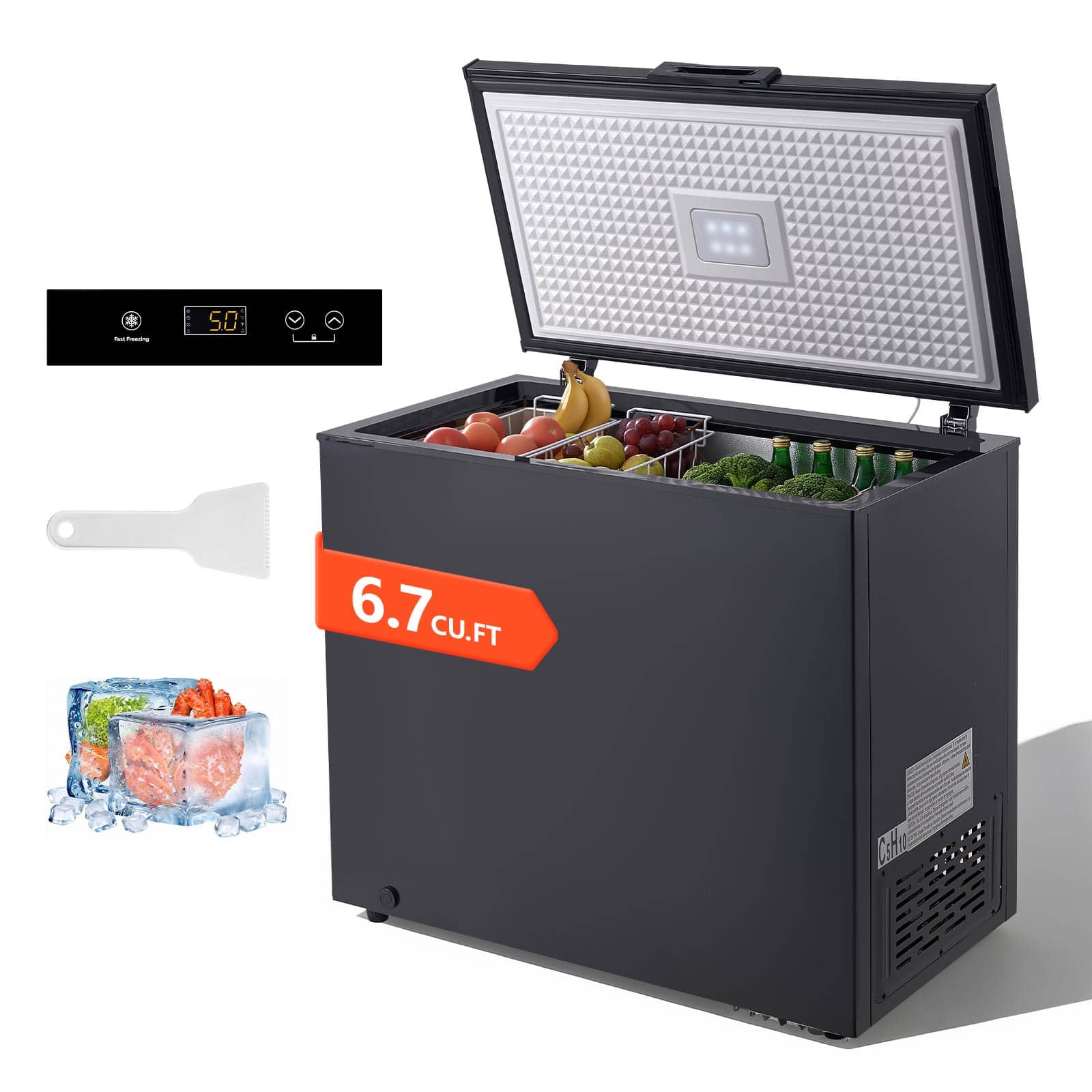 VEVOR - Chest Freezer, 6.7 Cu.ft Compact Deep Freezer, Free Standing Top Open Door Chest Freezers with 2 Removable Baskets - Black