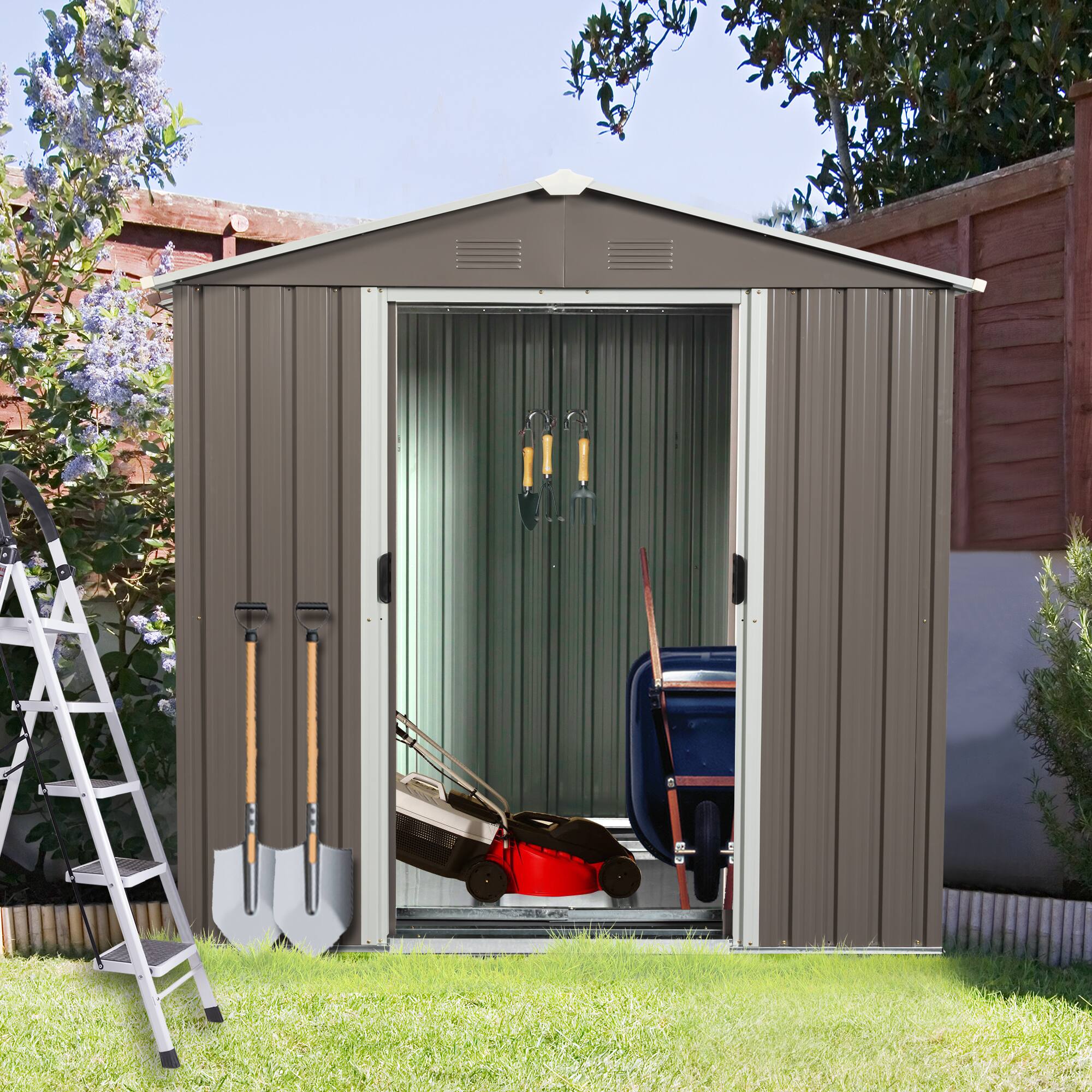 Angle. Mondawe - 6ft x 5ft Outdoor Metal Storage Shed - Grey.