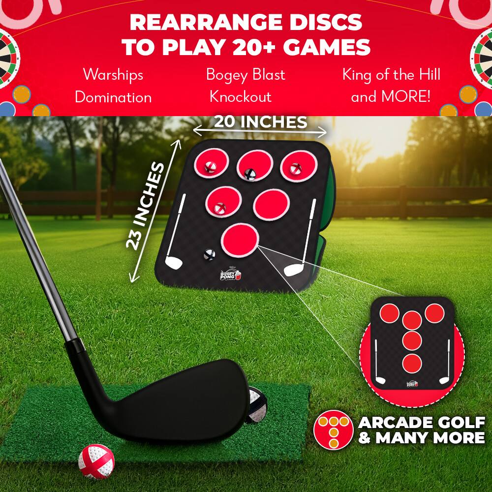 Rearrange discs to play 20+ games: Warships, Domination, Bogey Blast, Knockout, King of the Hill, and more!

20 inches

23 inches

Arcade Golf & many more