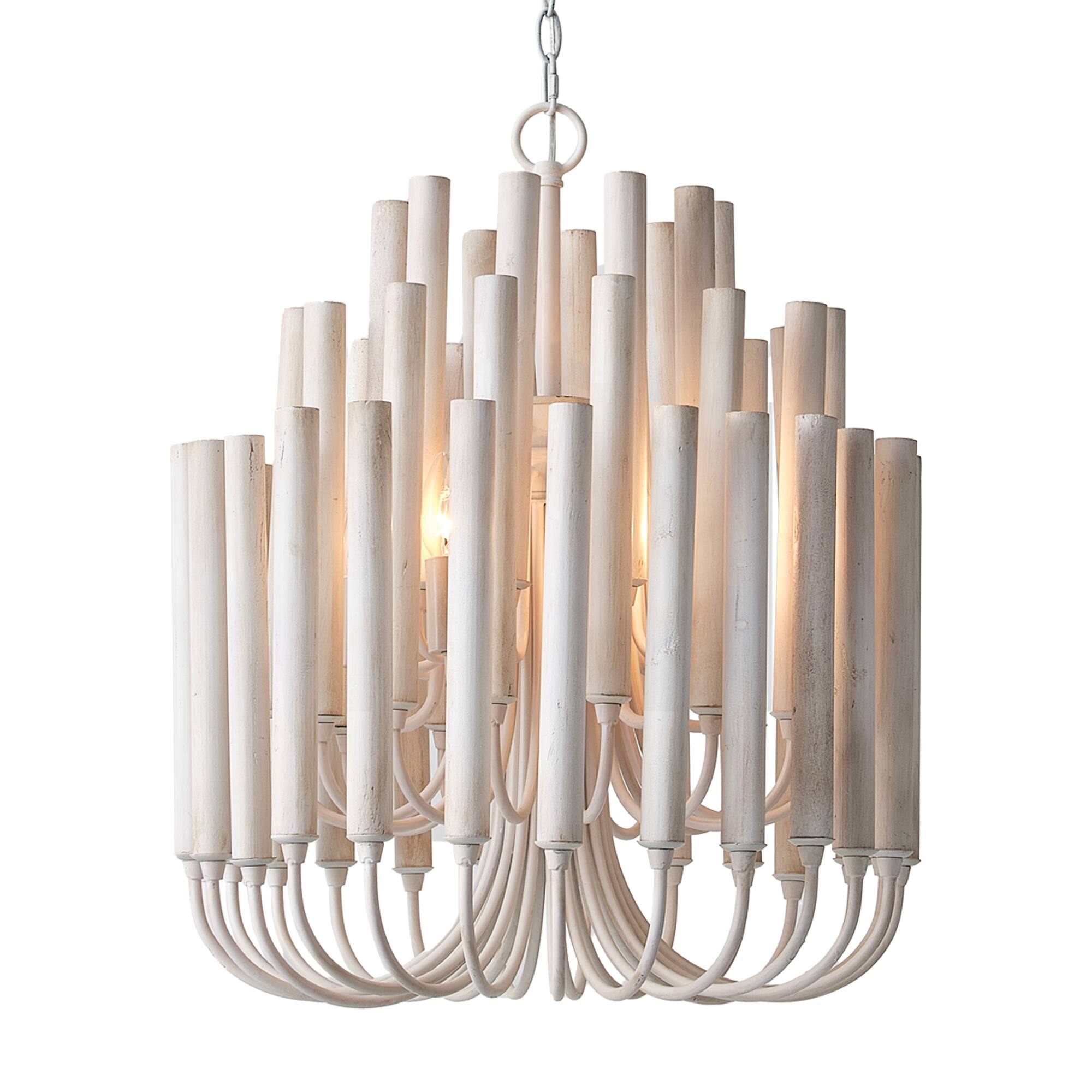 Alt View 8. Parrot Uncle - 20" Modern 5-Light Off-White 3-Tier Wood Chandelier - Off-White.