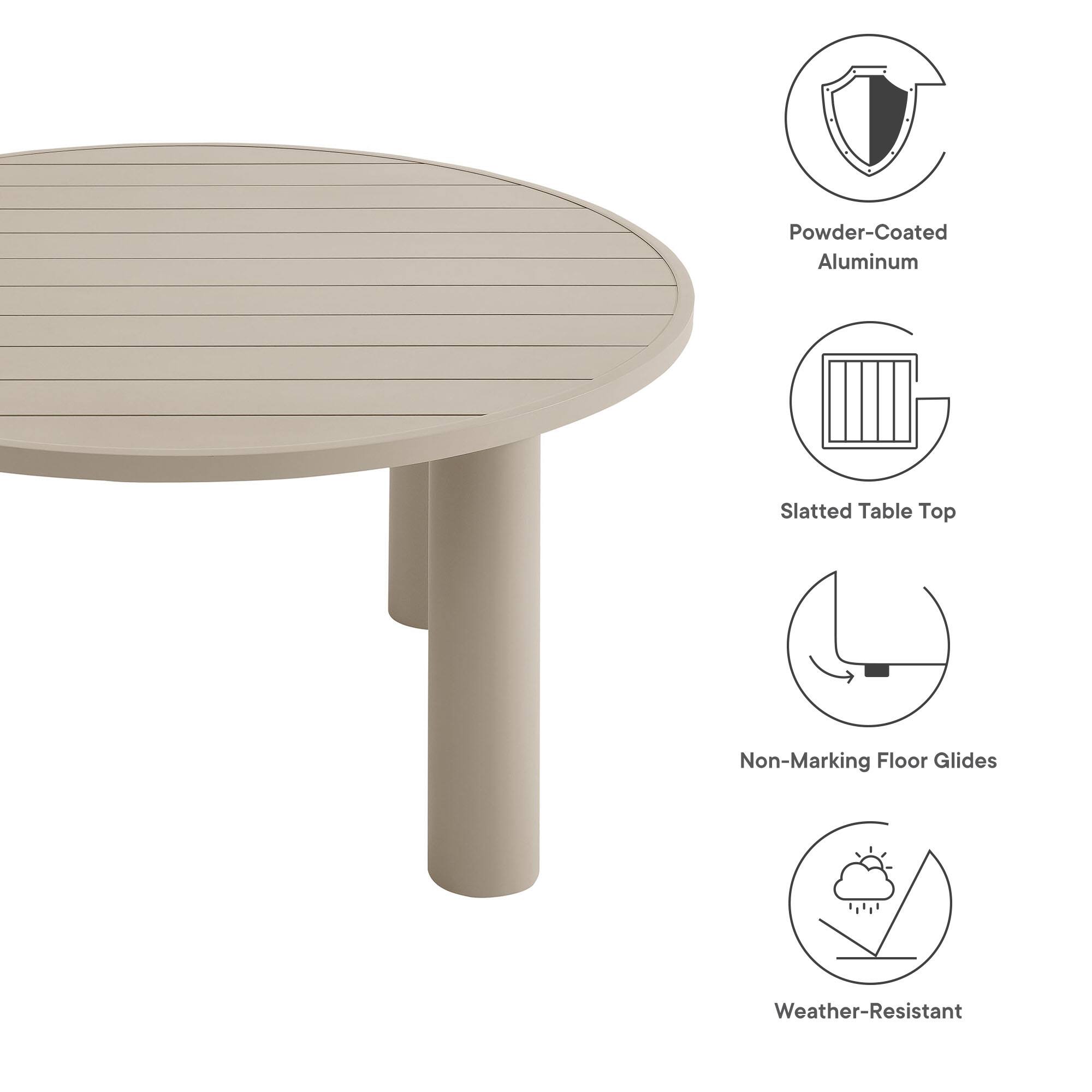 Powder-Coated Aluminum Slatted Table Top Non-Marking Floor Glides Weather-Resistant