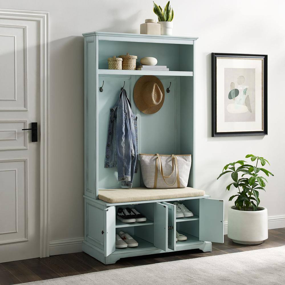 Alt View 2. Crosley Furniture - Holbrook Hall Tree - Distressed Seafoam Blue.