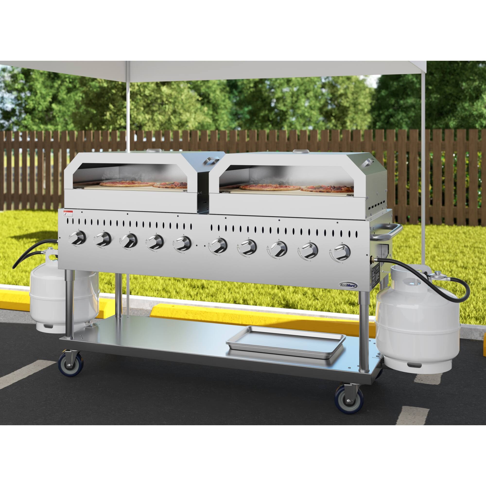 Alt View 1. Koolmore - 72 in. Commercial Outdoor Propane Gas Grill with Two 36 in. Pizza Ovens in Stainless-Steel, ETL Listed (CGKIT7-P36P36) - Stainless Steel.