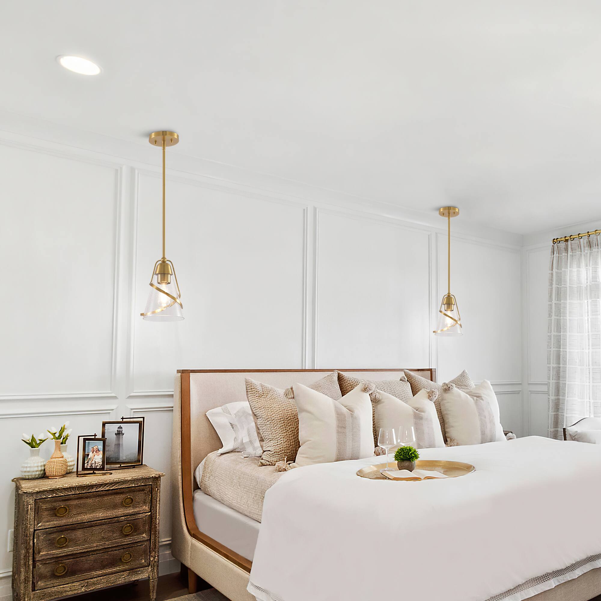 Alt View 1. Parrot Uncle - 7" Modern Gold Pendant Light with Seed Glass Shade - Gold.