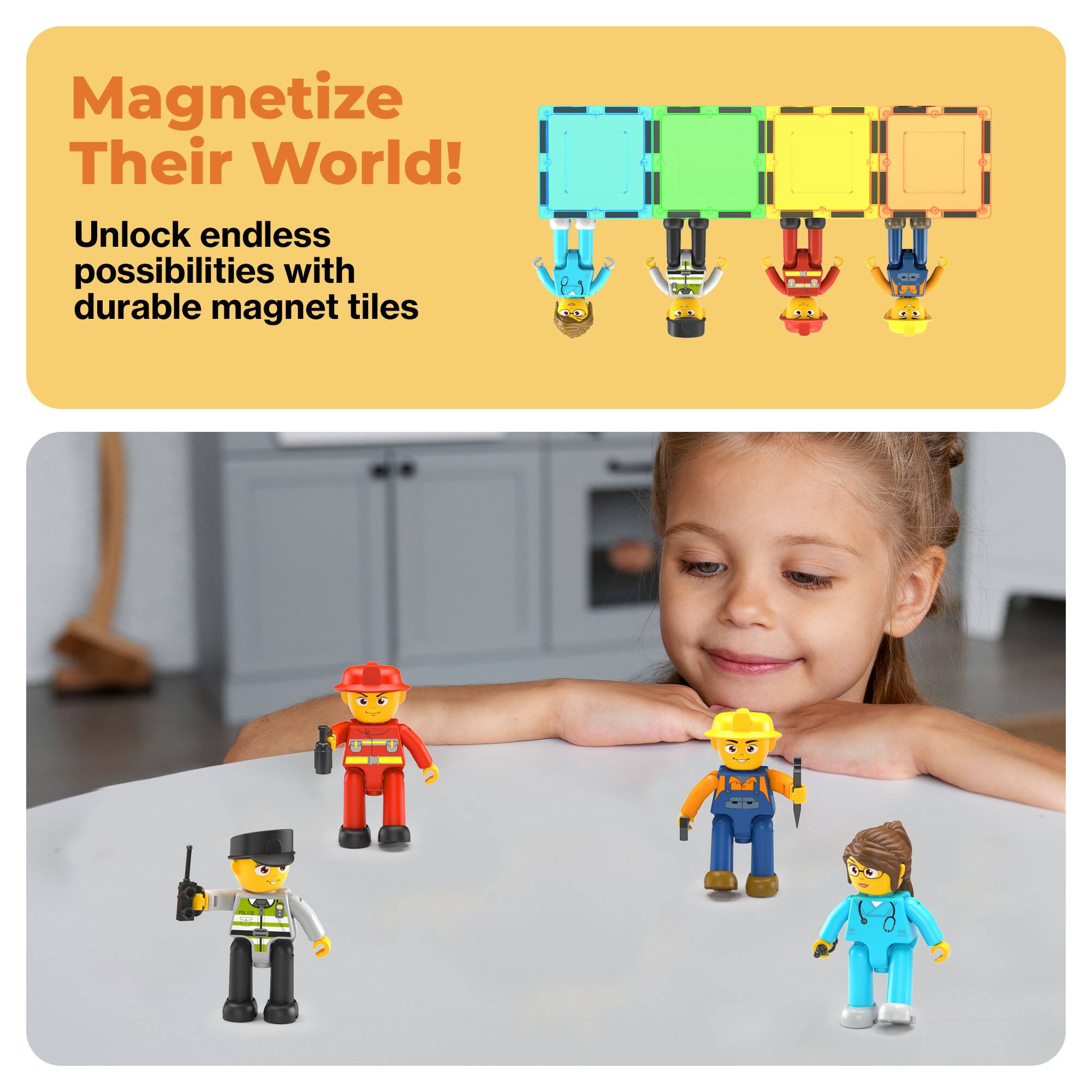 Magnetize Their World!  
Unlock endless possibilities with durable magnet tiles