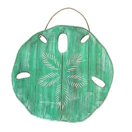 Things2Die4 - Wood Sand Dollar Wall Sculpture Coastal Distressed 15.5 Inch Hanging Decor - Aqua