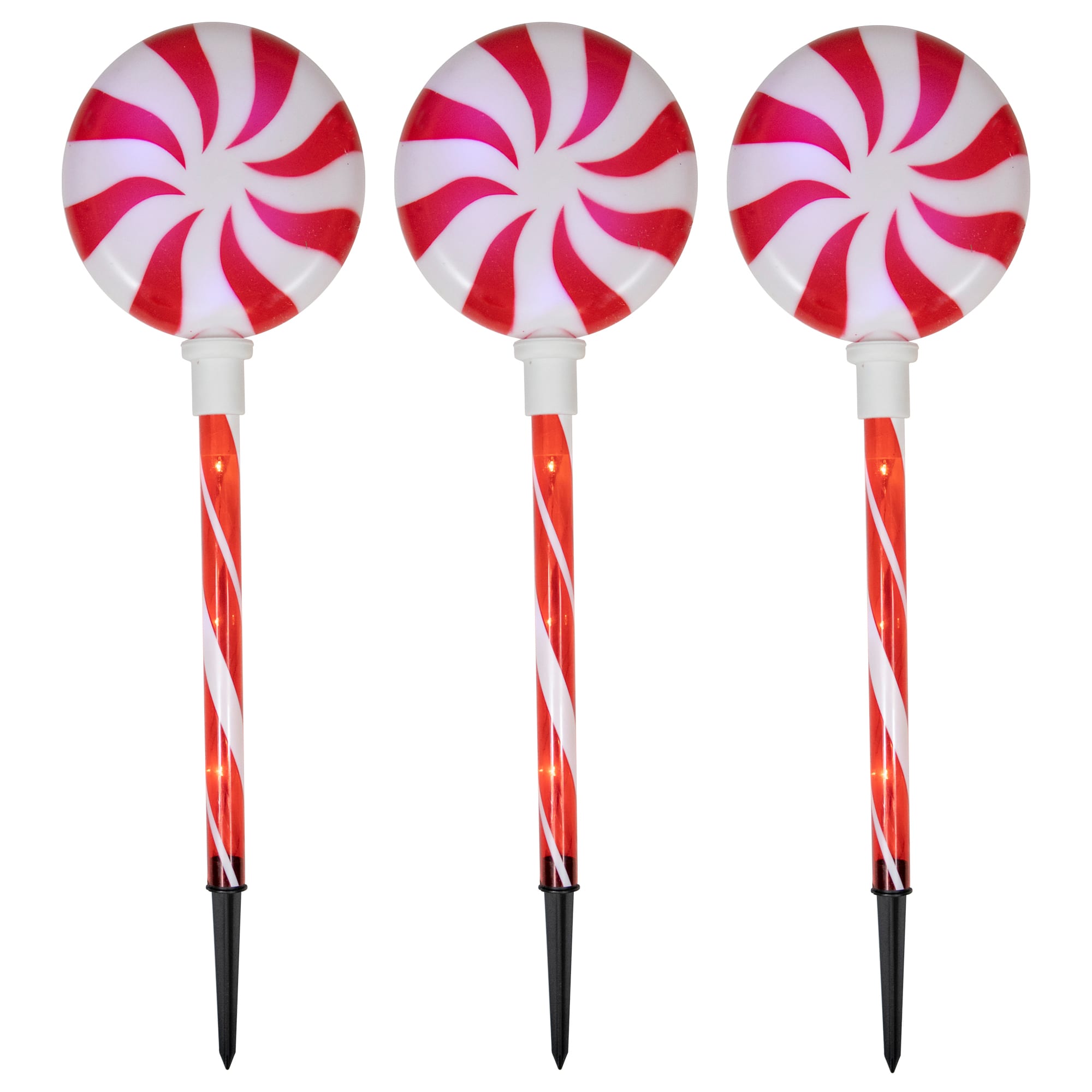 Northlight - LED Lighted Peppermint Swirl Candy Outdoor Christmas Pathway Markers - 26" - Set of 3 - Red