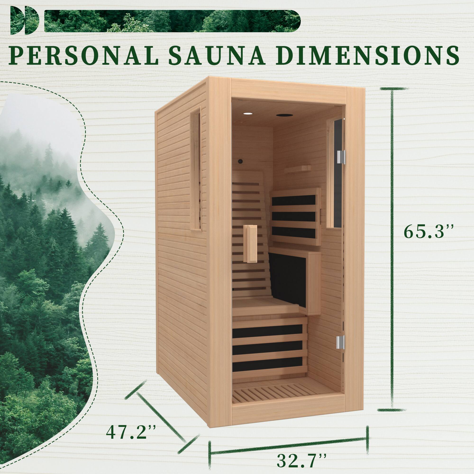 PERSONAL SAUNA DIMENSIONS 65.3" 47.2" 32.7"