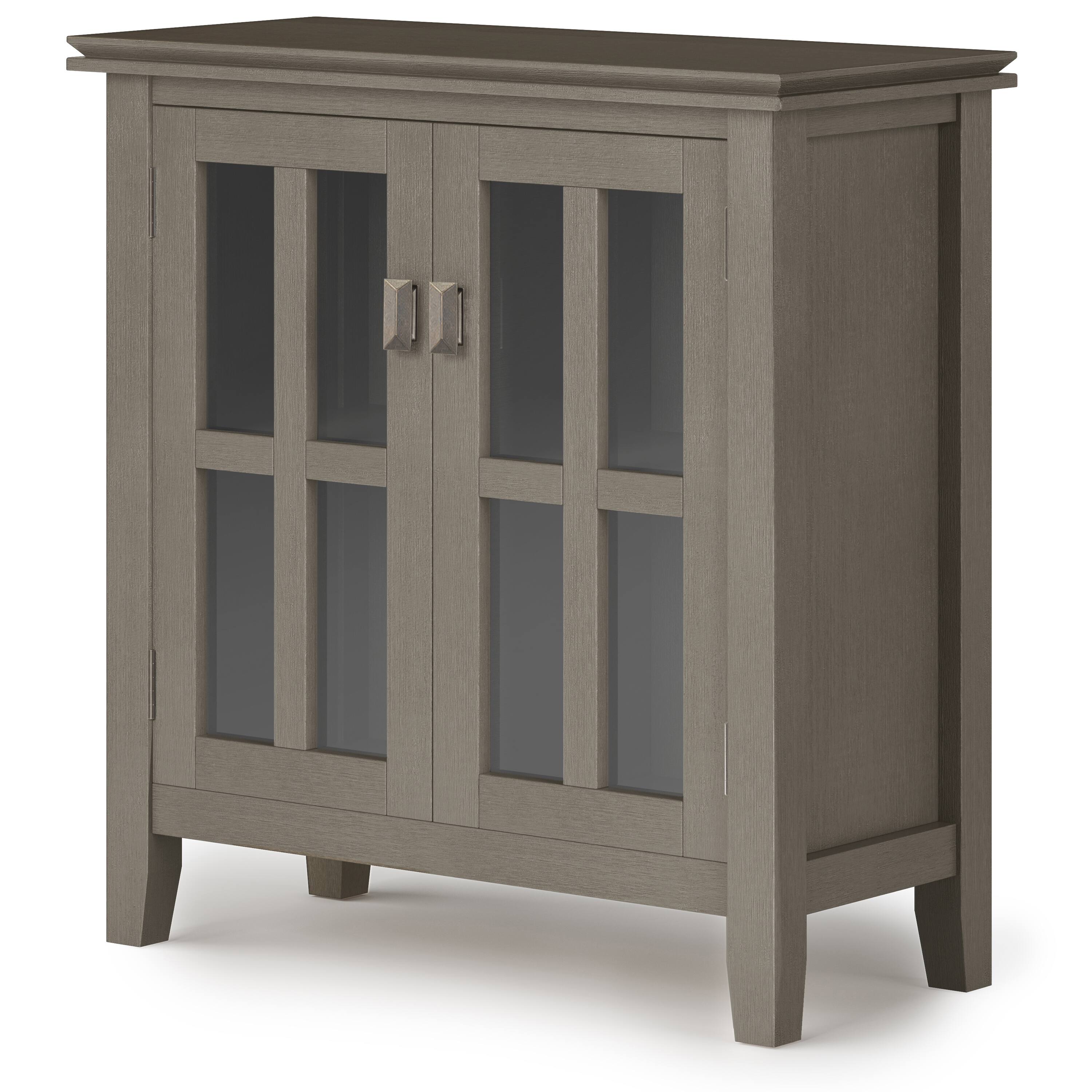 Angle. Simpli Home - Artisan Low Storage Cabinet - Farmhouse Grey.