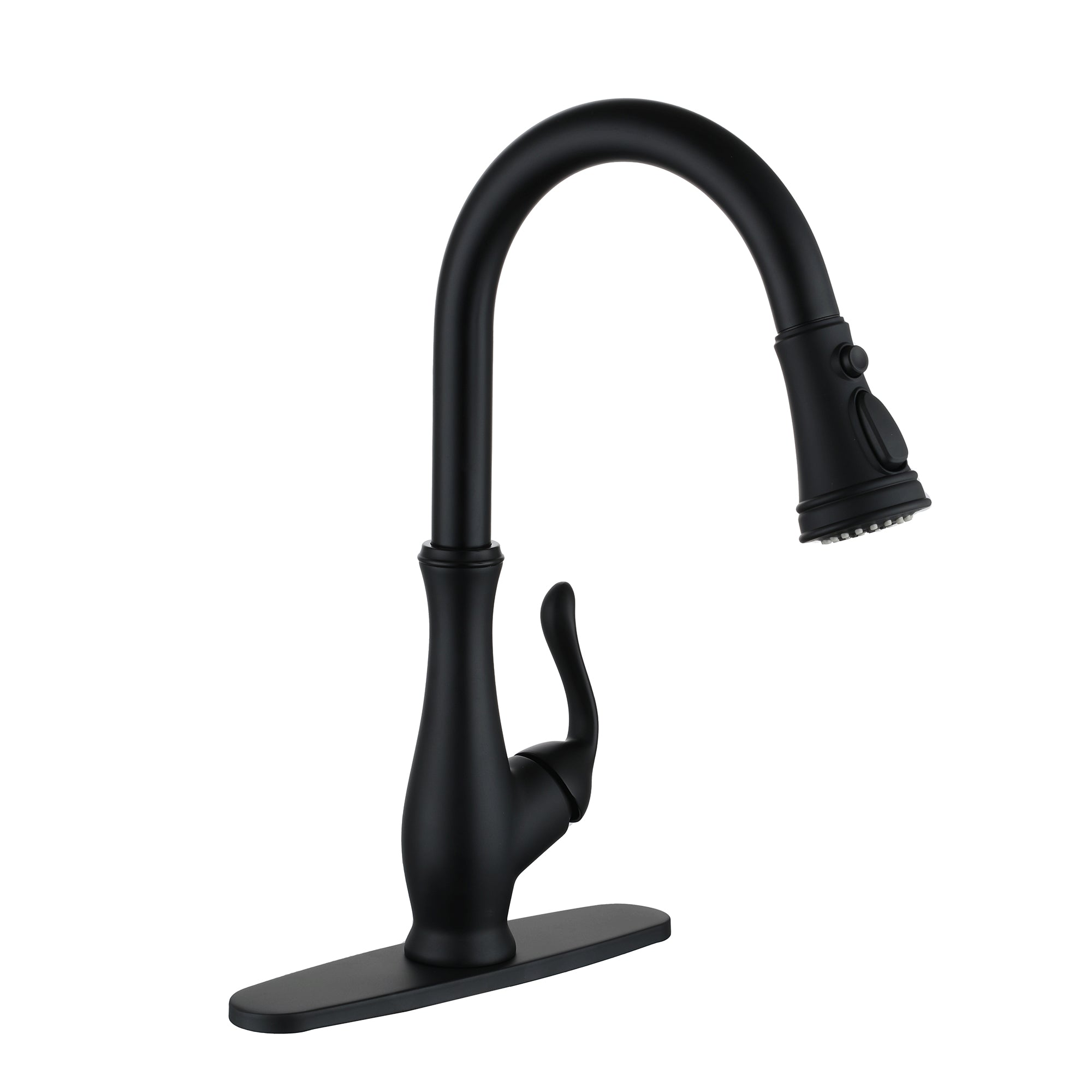 Alt View 8. Boyel Living - 3-Spray Patterns Modern 1.8 GPM Single Handle Pull Down Sprayer Kitchen Faucet with Deck Plate in Matte Black - Matte Black.