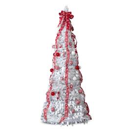 VAVSEA - 6 ft Fully Decorated Pre-Lit Pop Up Christmas Tree with 100 Warm Lights & Red Ornaments for Holiday Decor - White