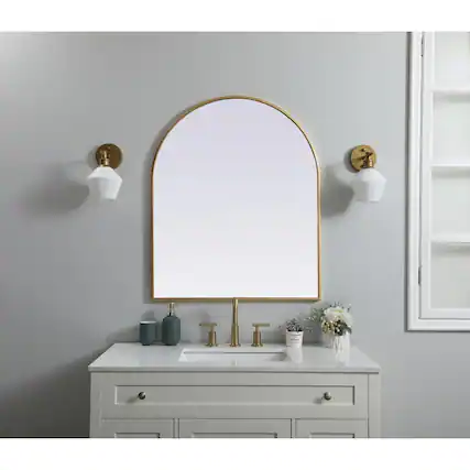Front. Elegant Decor - Metal Frame Arch Mirror 30x36 Inch in Brass - Brass.
