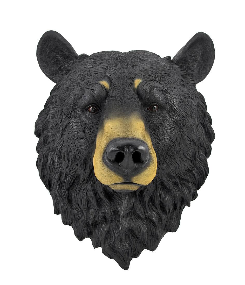 Front. Zeckos - Large 16 Inch Big Black Bear Head Bust Realistic Poly-Resin Wall Hanging Statue - Black.