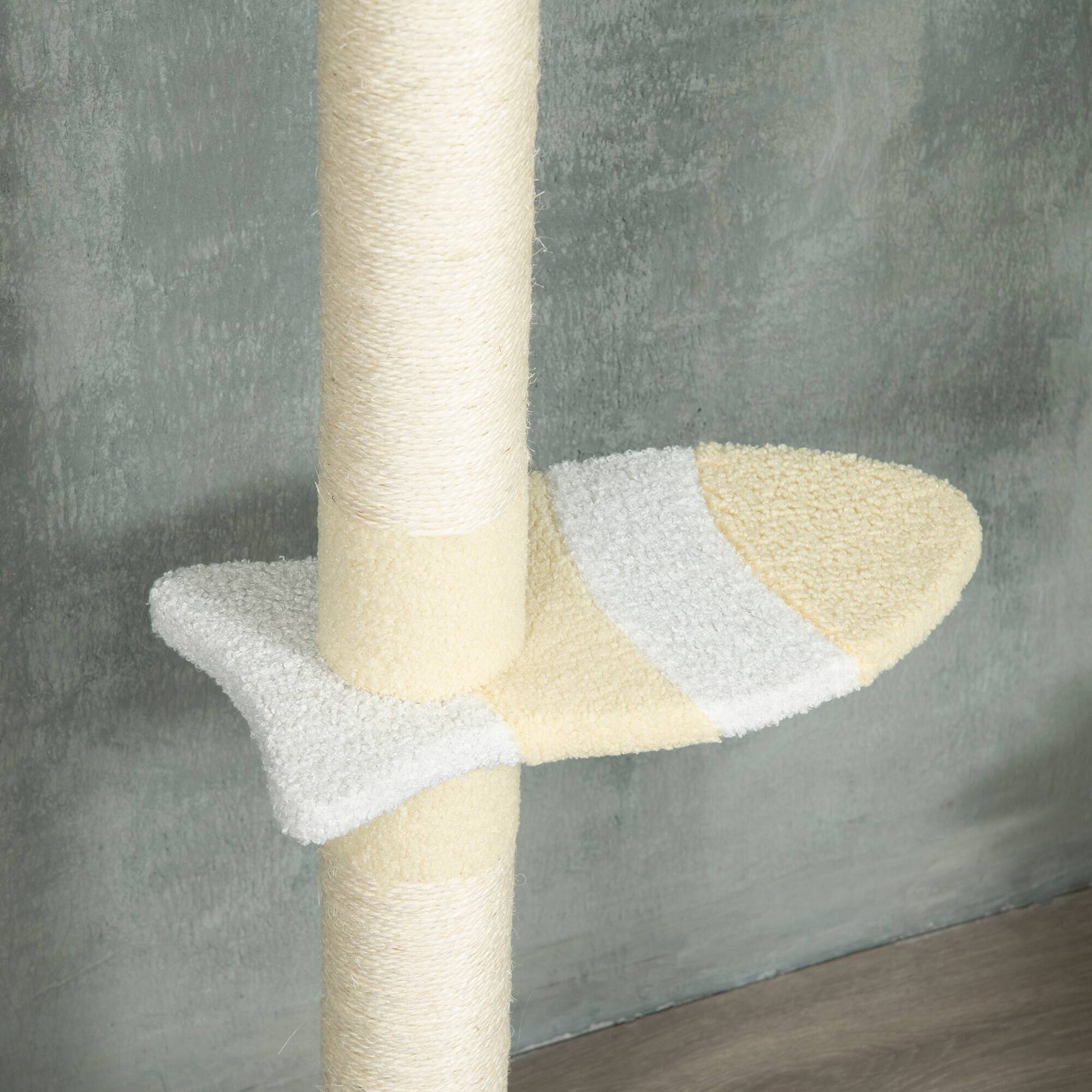 Alt View 4. Pawhut - 87"-103" Height Adjustable Floor to Ceiling Cat Tree, 4 Tier Tall Cat Tower with Plush Platforms, Sisal Scratching Posts - Yellow.