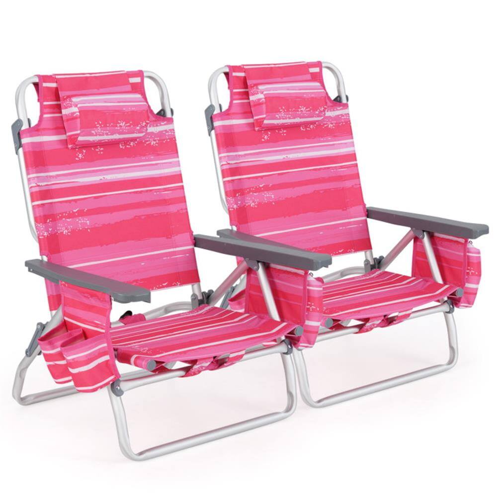 Front. Kadyn - Folding Chairs, Patio Outside Chairs, Lawn Chairs,2 Pieces Folding Backpack Beach Chair with Pillow-Hot Pink - Pink.