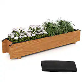 Gymax - Wooden Raised Garden Bed w/ Drainage Holes Liner for Vegetable Flower Herb - Orange
