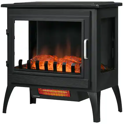 Front. Homcom - 24" Electric Fireplace Stove, Freestanding Infrared Fire Place Heater with Realistic Logs Flame, Adjustable Temperature - Black.