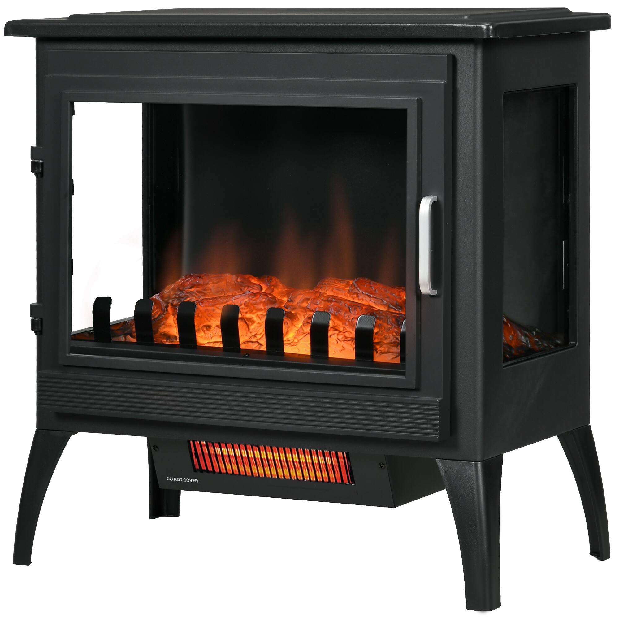 Front. Tiramisubest - 24"Electric Fireplace Stove,Freestanding Infrared Fire Place Heater with Realistic Logs Flame,Overheat Protection,Black - Black.