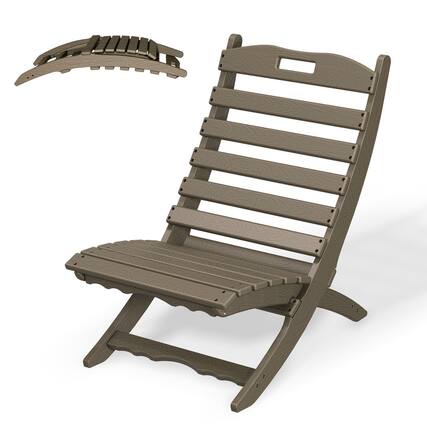 Front. FODINGHILL - Folding Xavier Wave Chairs with Wood Grain, Portable HDPE Adirondack Chairs, All-Weather Outdoor Chairs - Desert Brown.