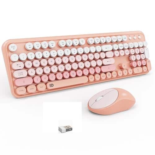 Reds Spade - And Mouse Set Full size Cute Colorful With Retro Typewriter For Pc mac laptop tablet computer windows Wireless - Pink