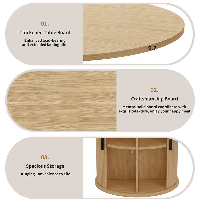 01. Thickened Table Board  
Enhanced load-bearing and extended lasting-life  
0.7"  

02. Craftsmanship Board  
Meutral solid board coordinate with exquisite texture, enjoy your happy meal  

03. Spacious Storage  
Bringing Convenience to Life