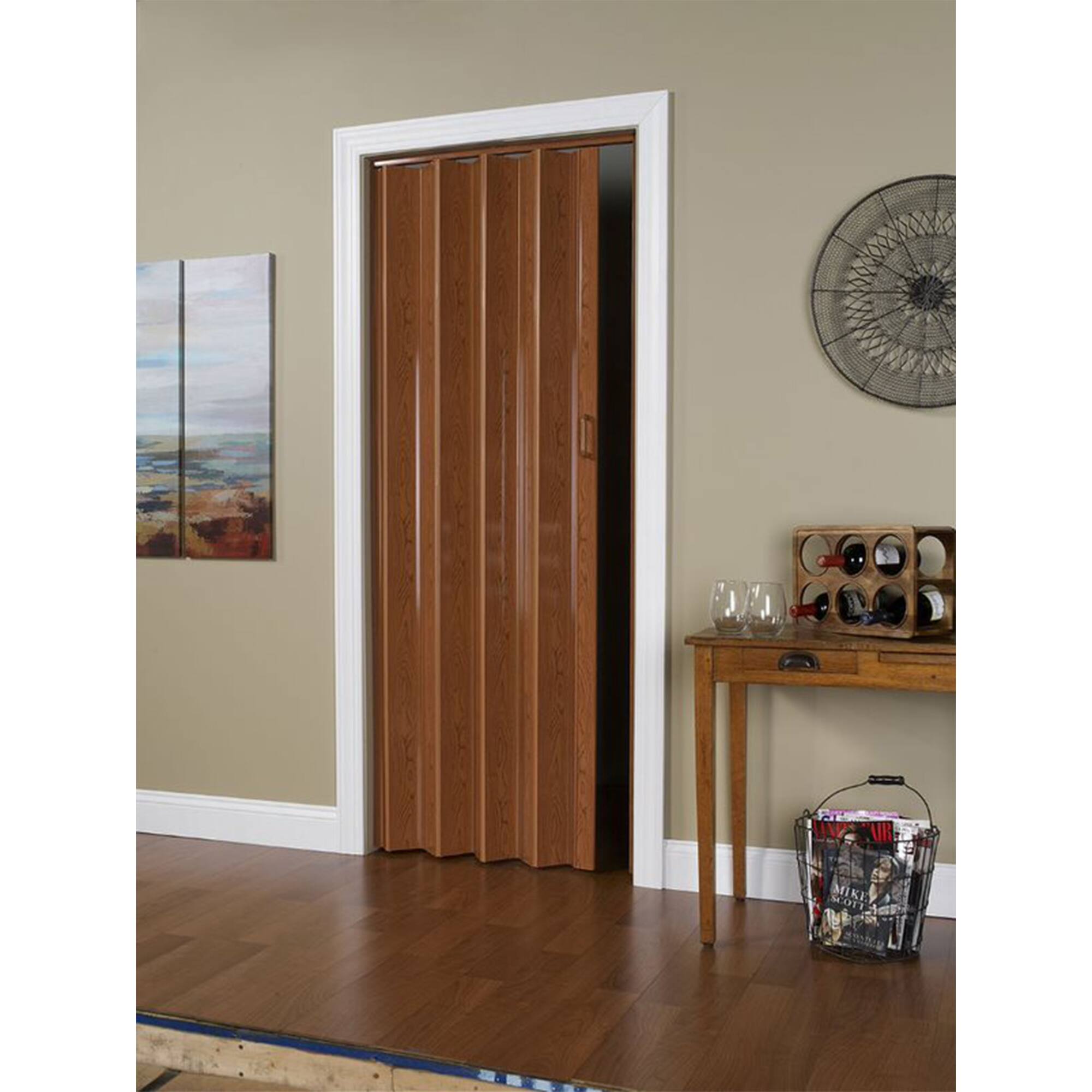 Alt View 4. LTL Home Products - LTL Home Products 36 x 80 Inch Plaza Pecan Vinyl Accordion Door with Hardware - Pecan.