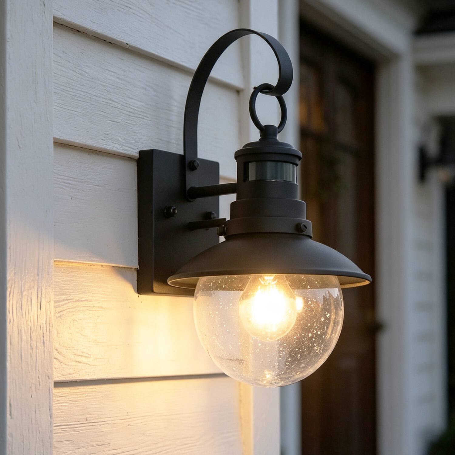 Angle. Umeiluce - 14.6" H Outdoor Wall Sconce with Motion Sensor Black Metal Glass Shade - Matte Black.