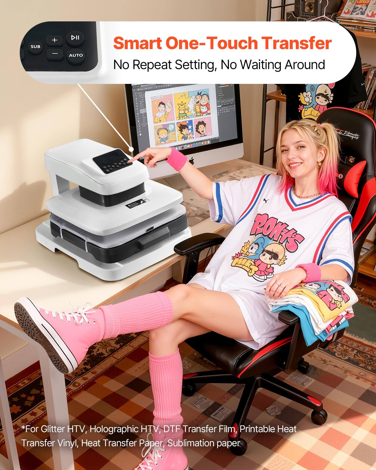 Lanoce SUR + - DII AUTO Smart One-Touch Transfer No Repeat Setting, No Waiting Around di Durable POKYS w W R5 Wits *For Glitter HTV, Holographic HTV, DTF Transfer Film, Printable Heat Transfer Vinyl, Heat Transfer Paper, Sublimation paper