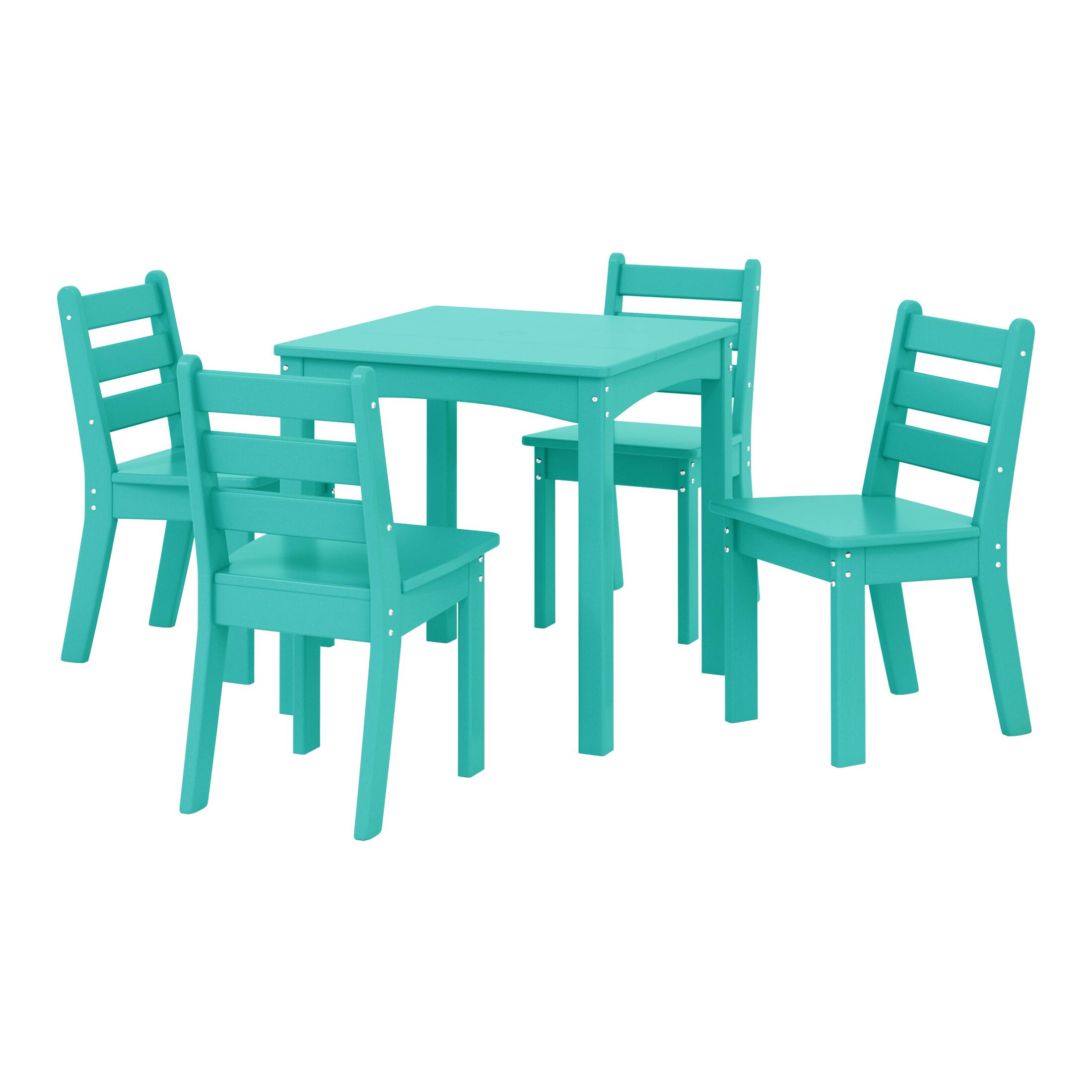 Front. WestinTrends - WestinTrends Treehouse Kids 5-Piece HDPE Dining Table and Chairs Set - Turquoise.