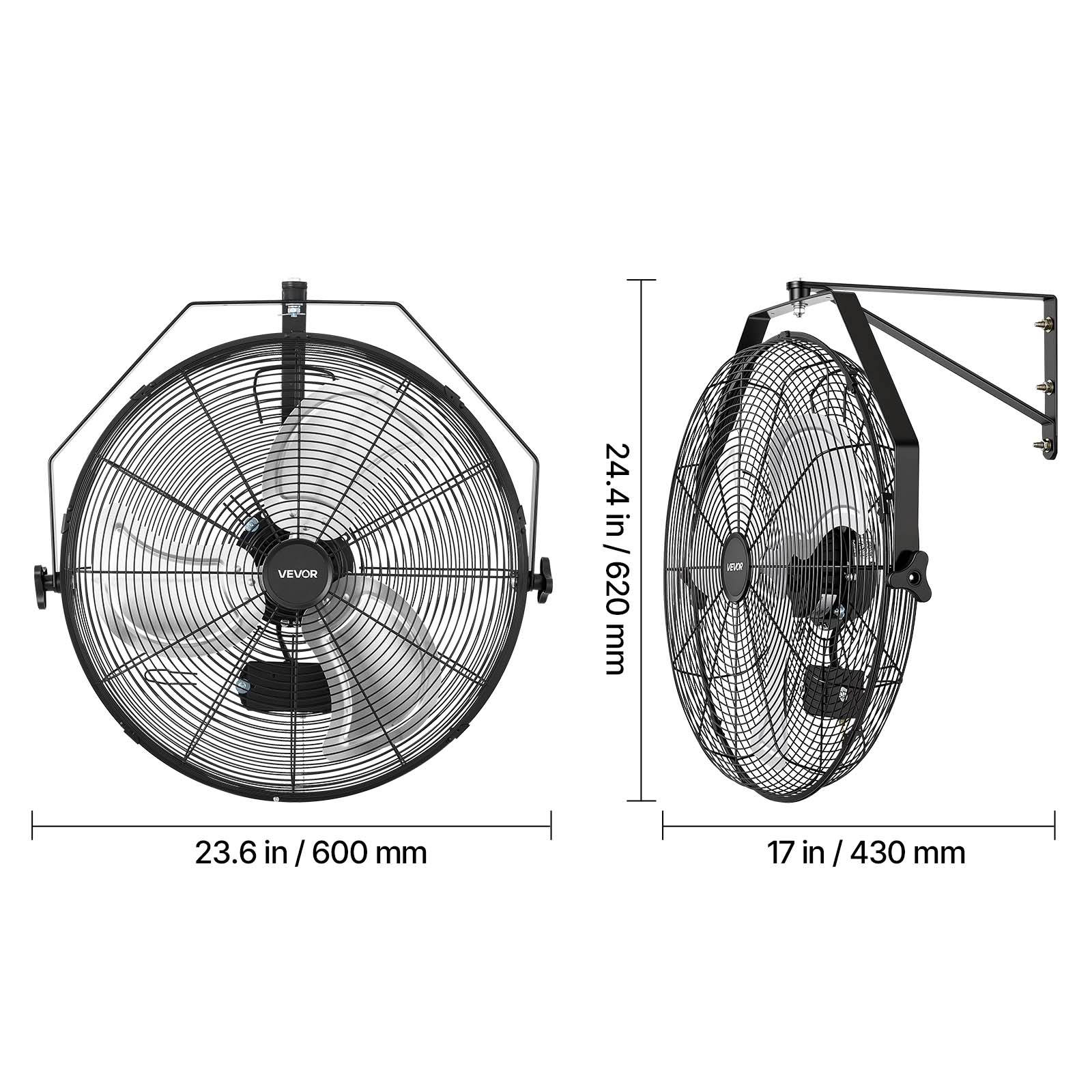 VEVOR  
24.4 in / 620 mm  
23.6 in / 600 mm  
17 in / 430 mm