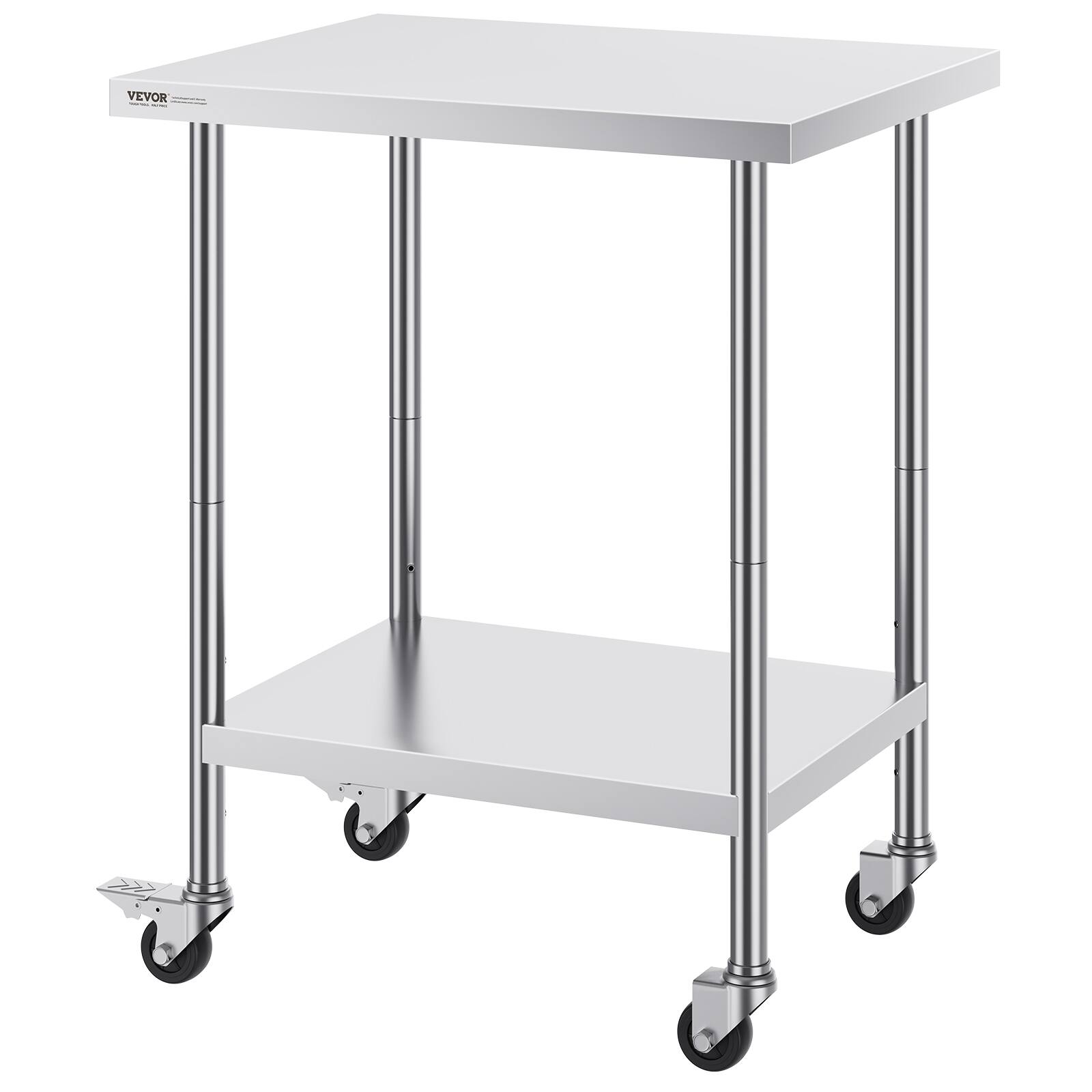 Alt View 5. VEVOR - Stainless Steel Work Table 24 x 30 x 38 Inch, with 4 Wheels, 3 Adjustable Height Levels, Heavy Duty Food Prep Worktable - Silver.