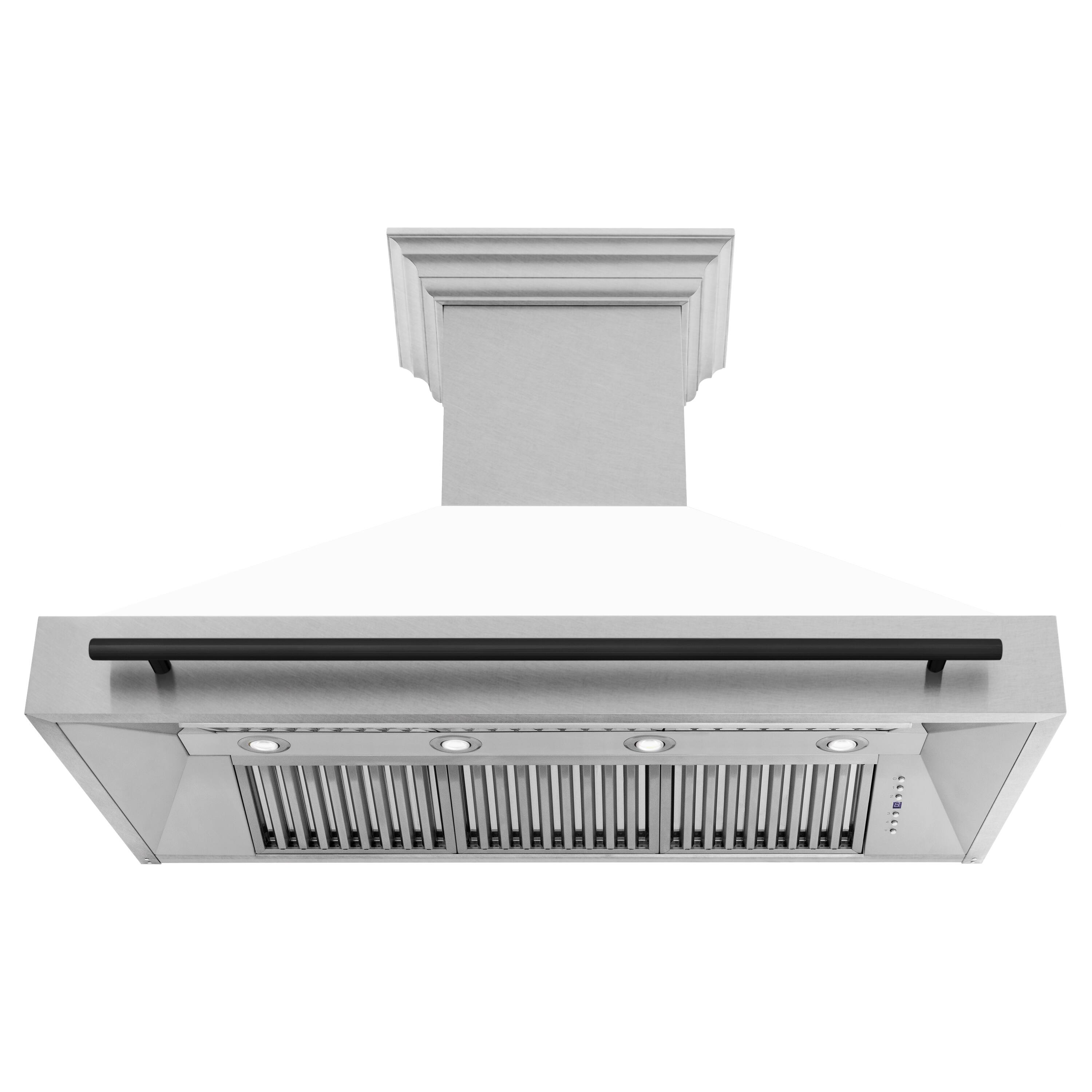 Back. ZLINE - ZLINE Autograph Edition 48 in. Satin Stainless Steel Wall Mount Range Hood with White Matte Shell and Matte Black Handle - Satin Stainless Steel with White Matte Shell.