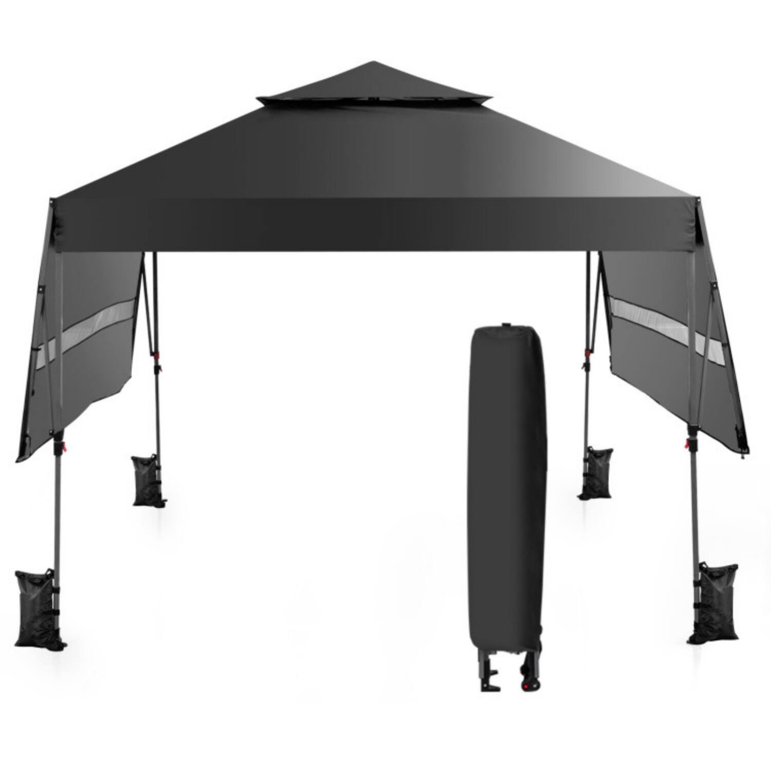 Alt View 3. Mondawe - 10x17.6 FT Pop Up Canopy Tent w Dual Half Awnings & Roller Bag UPF 50+ 176 sq ft - Black.