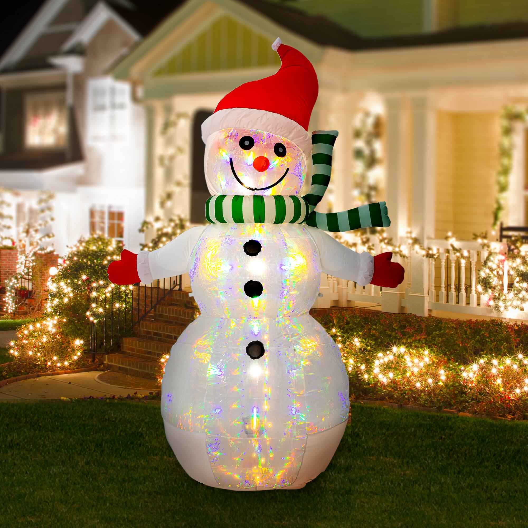 Front. Glitzhome - 8FT Lighted Inflatable Icy Snowman Decor - Multi-Colored.