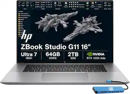 HP - Upgraded - ZBook Studio G11 16" FHD+ AI Workstation Laptop - NVIDIA RTX 1000Ada - Intel Core Ultra 7 165H - 64GB Memory - 2TB SSD - Sliver Gray