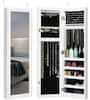 Front. Costway - Wall Door Mounted Mirrored Jewelry Cabinet Organizer Storage w/LED Light White - White.