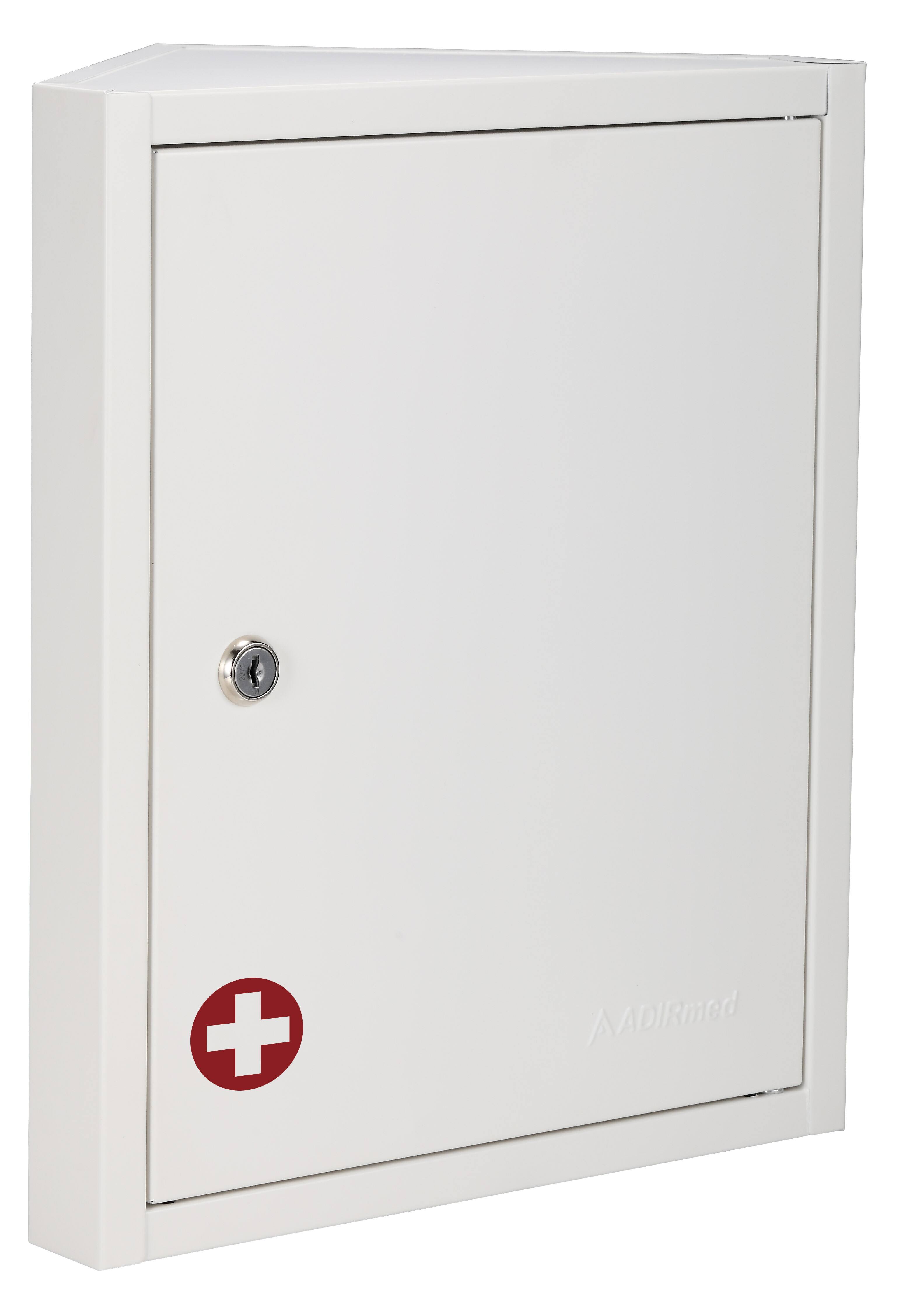 Angle. Viva Comfort - Medicine Cabinet, Steel Corner Wall Mount Bathroom Locking Security Cabinet with 2 Shelves - White.
