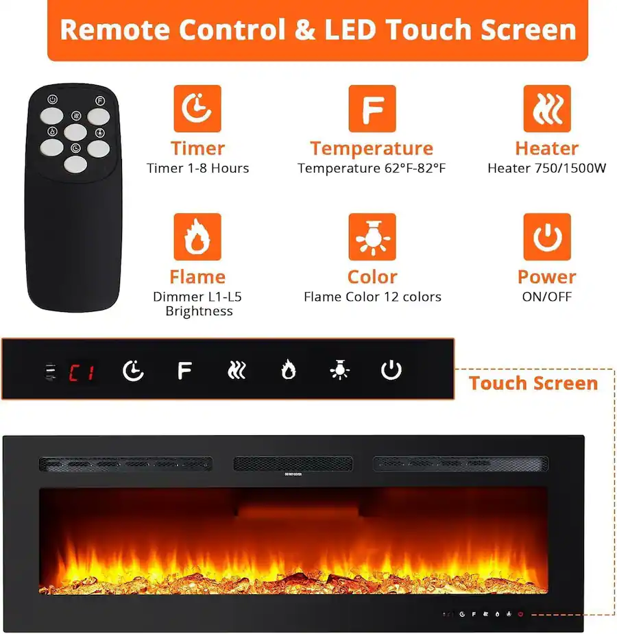 GARVEE 80inch Built in Electric Fireplace WIFI Alexa Wall Mounted ...