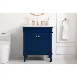 Elegant Decor - 30 inch Single Bathroom vanity with ivory white engineered marble - Blue
