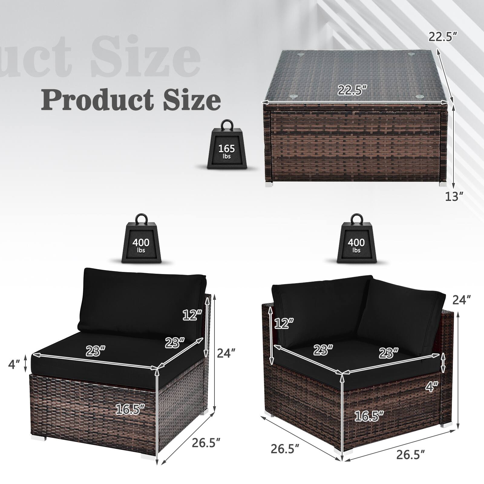Product Size

- Act Size: 22.5" x 22.5" x 13"
- Weight Capacity: 165 lbs
- Seat Size: 23" x 23" x 12"
- Back Size: 23" x 24" x 12"
- Overall Size: 26.5" x 26.5" x 26.5"
- Weight Capacity: 400 lbs