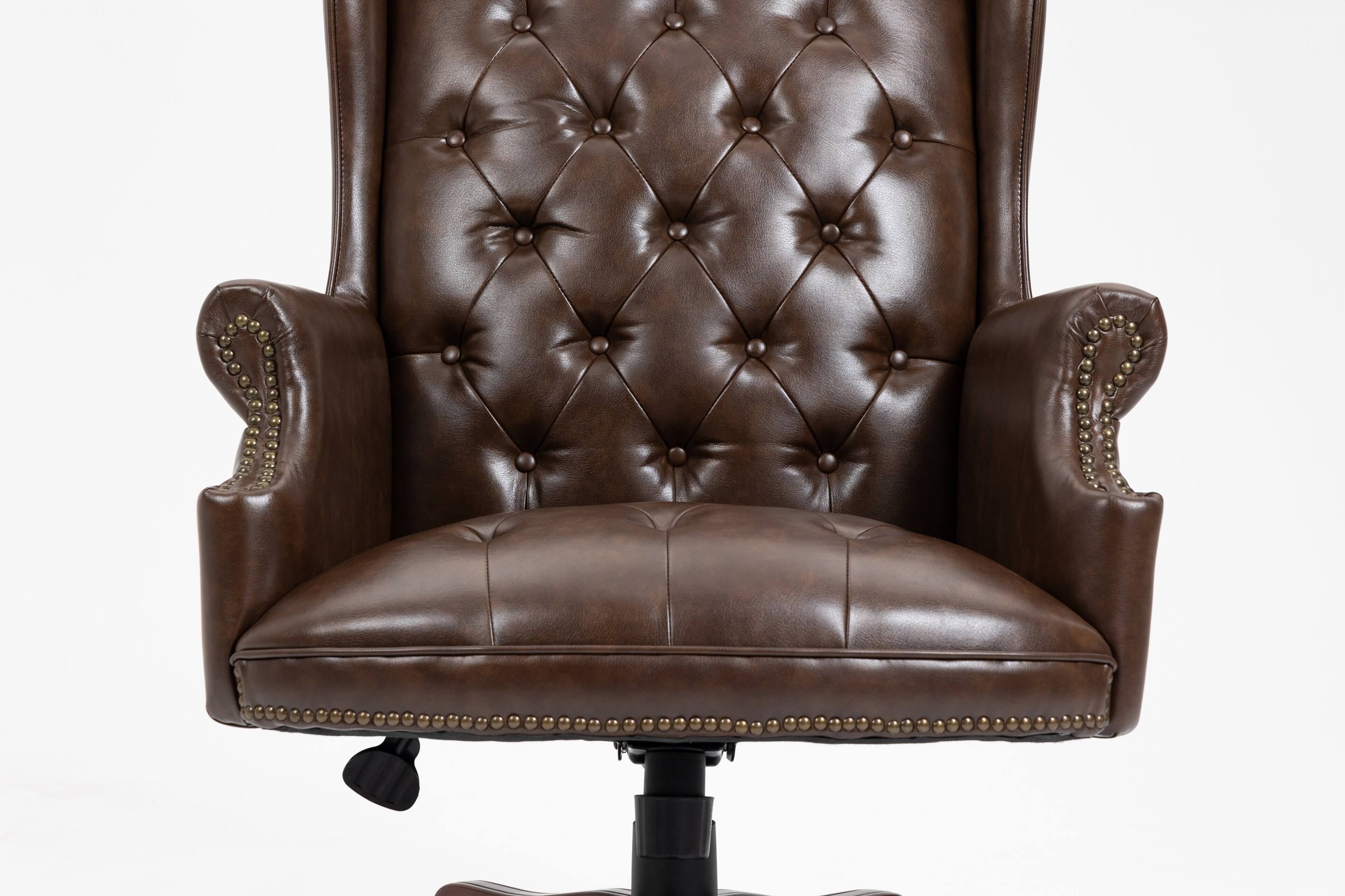 Left. APRILSOUL - Executive Office Chair High Back Recline PU Leather Brown Rolling - Brown.